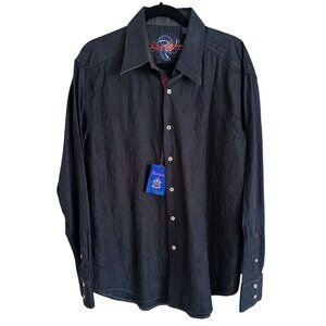 NWT Robert Graham Men's Long Sleeve Button Up Textured Black Shirt Size‎ XL